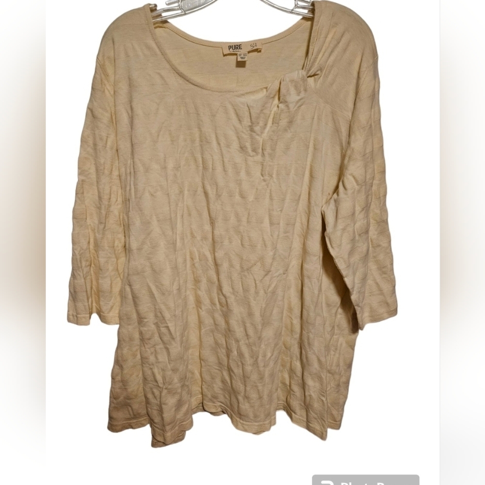 PURE by Ulla Popken Round Neck Yellow 3/4 Sleeve shirt